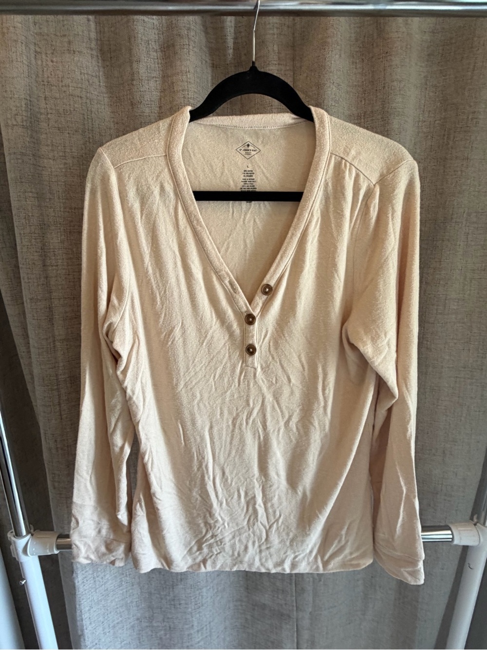 St. John's Bay Cream Long-Sleeve Henley Top